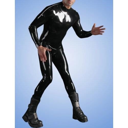 Handmad latex catsuit double shoulders zipper rubber latex zentai bodysuit Sexy fetish latex rubber bodysuit for man with socks