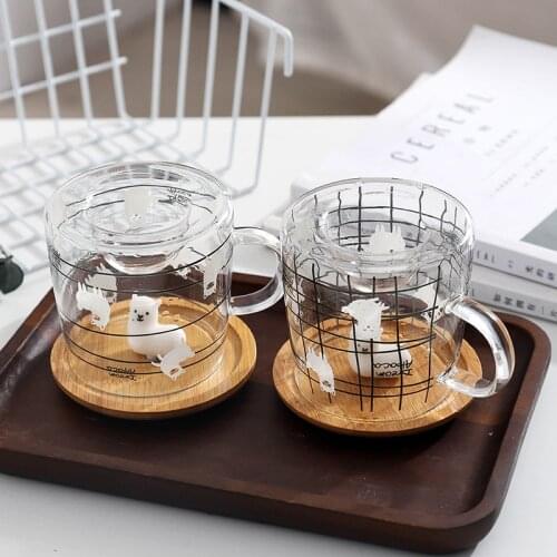 Cute 3d Alpaca Glass Mug With Bamboo Lid,heat-resistant Glass Mugs Morning Mug Milk Coffee Tea Breakfast Cup For Gifts