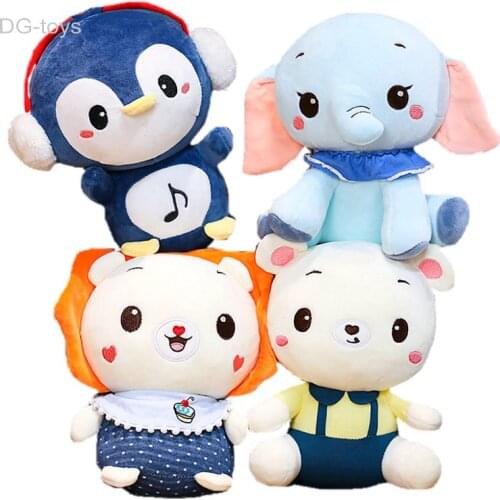 Cute Flappy Ear Elephant Plush Baby Appease Toy Stuffed Cartoon Animals Earmuffs Penguins Bibs Lion Bear Plushies Dolls For Kids