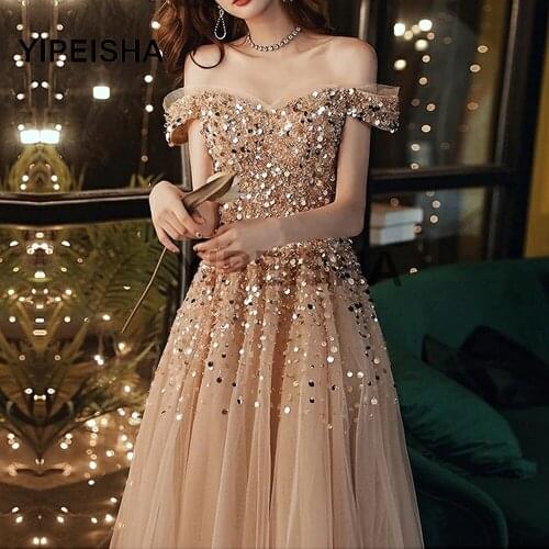 2021 New Sexy Glittery Gorgeous Sequins Beading Evening Dress Off The Shoulder Sweetheart A-Line Prom Paert Gown robes de soirée