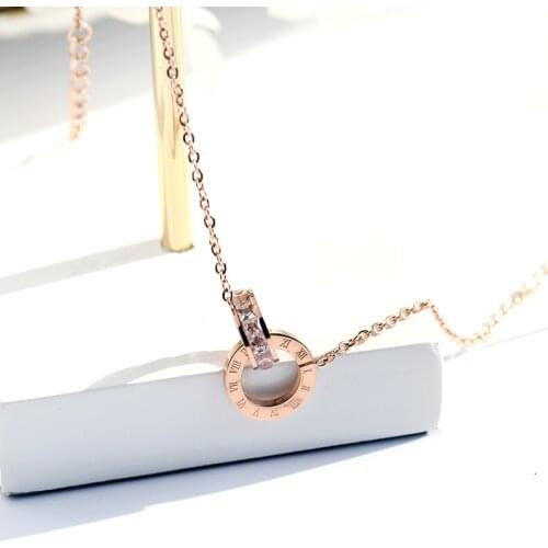 YUN RUO Rose Gold Silver Color Roman Numerals Zircon Necklace Woman 316L Titanium Steel Fashion Jewelry Never Fade Drop Shipping