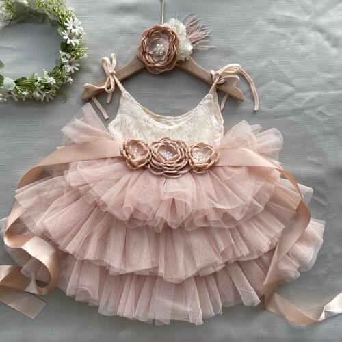 Toddler baby girls 1st Birthday Dress For Kids flowers Belt Headbow for wedding outfit set Children princess costume