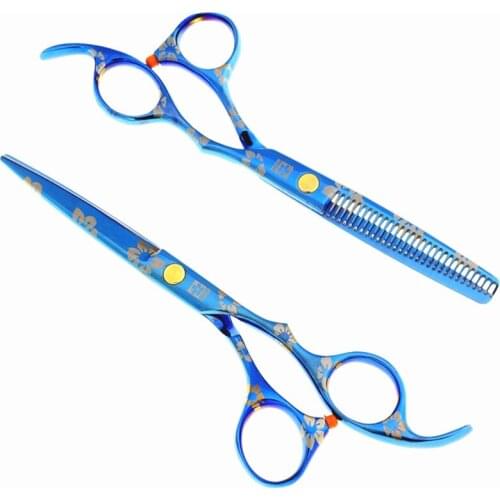 Professional Japan 440c 5.5 6 '' blue Cherry hair scissors haircut scissor thinning barber cutting shears hairdresser scissors