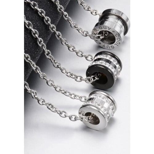 Simple necklace for womens Round zircon pendant stainless steel fashion Rotatable couple necklace gifts for woman Accessories