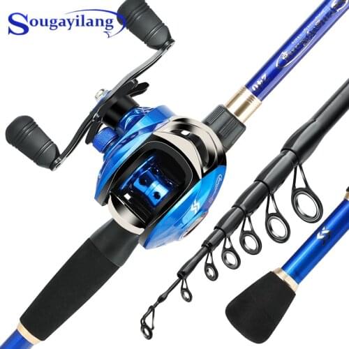 Sougayilang Casting Fishing Rod and Baitcasting Reel Set Telescopic High Carbon Rod 18+1BB Double Handle Fishing Reel
