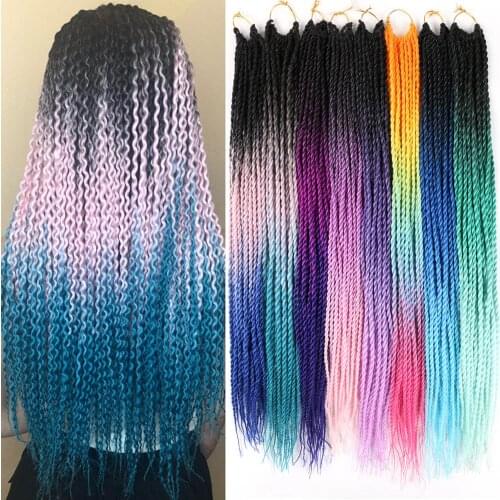 Senegalese Twist Hair Crochet Braids Synthetic Ombre Braiding Hair Extensions Black Pink Blue 24" Crochet Twist Hair For Women