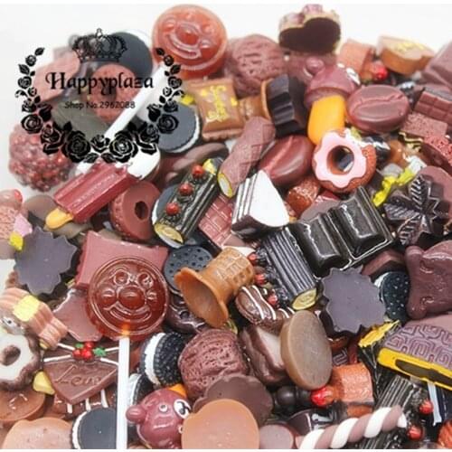 Mix Designs 20pcs Chocolate Color Dessert Cartoon DIY Resin Flatback Cabochon Lucky Bag DIY Phone Case Beauty Cra