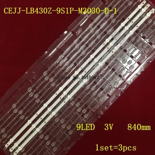 Kits 9LED (3V) 840mm LED Backlight strip for Aoc 43s5295 43PFG5813 43PFG5813/78 43PFF5292 CEJJ-LB430Z-9S1P-M3030-D-1