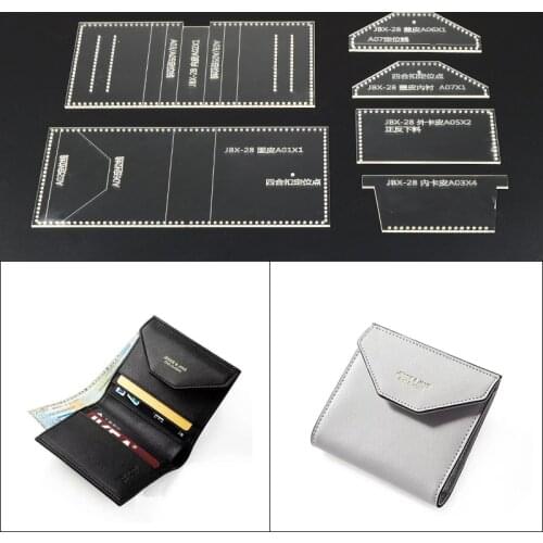 1Set DIY Laser Cut Acrylic Template Pattern Handmade Short Wallet Leather Craft Sewing Pattern Sewing stencils 9.5*10*1.5cm