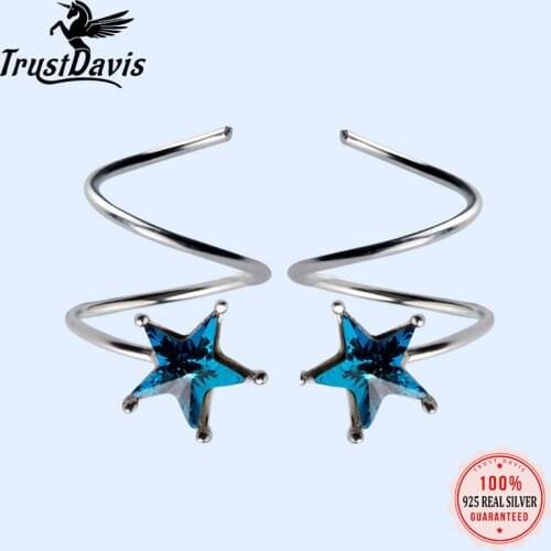 Trusta 100% 925 Sterling Silver Womens Small Star Ear Bones Ear Buckle Ring Tightly Packed Mini Double Ring Earrings DS458