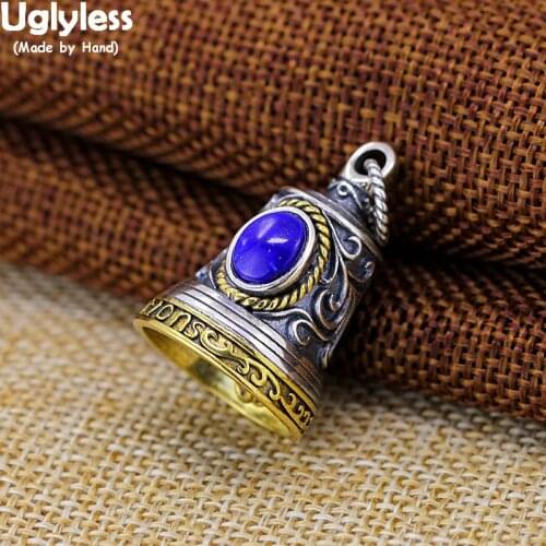 Uglyless Vintage Totem Vines Patterns Clinking Bell Pendants Men Women Unisex Ethnic Necklaces NO Chain Agate Lapis Jewelry P975