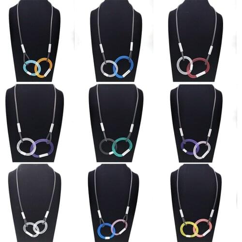 YD&YDBZ Multi Color Mesh Cricle Drop Necklace For Women Fashion Leather Rubber Rope Necklaces Sweater Chain Festival Accesories