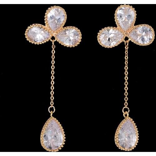 Blachette Jewelry Shining Flower Petals Waterdrop Pendant Long Dangle Drop Earrings For Women Girls Daily Gathering Anniversary