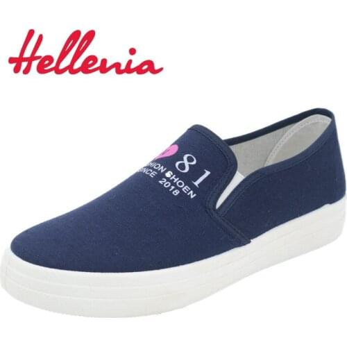 Hellenia women casual shoes canvas fashion sport flats sneaker shoes comfortable flexible slip-on goring convinient breathable