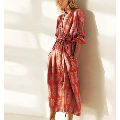 DUISNENA Long Boho Cardigan Floral print Beach Bikini Cover Up Kaftan Kimono Robe Summer Loose Women Blouses