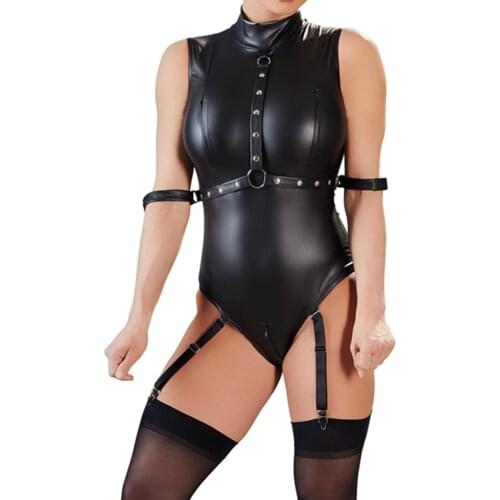 Women Sexy Sleeveless Turtle Neck Bodysuit with Zip Bodysuit Adult Sex Costume