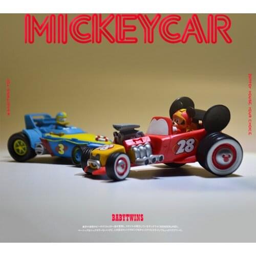 2PCS 10cm High quality Disney Mickey Donald Duck racing car ornament model collection ornament DIY decoration