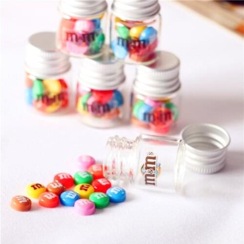 2Pcs/Set Mini M Beans Candy Bottles 1:12 Miniature Dollhouse Kids Kitchen Play Toys For Dolls Accessories DIY Decoration Craft
