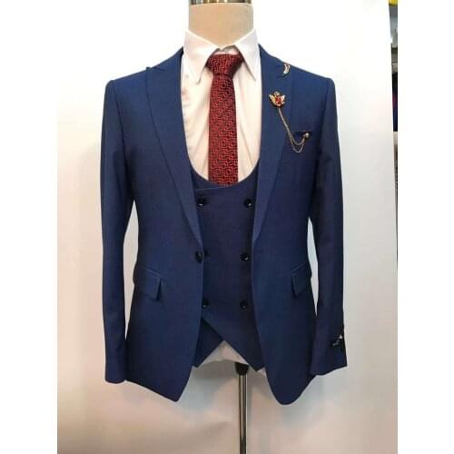 2018 Brand Tailored Smoking Grey blue Men Suit Slim Fit 3 Piece Tuxedo Groom Wedding Suits Jacket Prom Blazer Terno Masculino