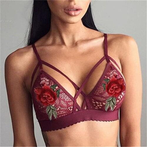 2021 New Women Sexy Crossing Bandage Crop Tops Floral Sheer Lace Bra Top Seamless Black Bralette Wireless bustier Tank Top Camis