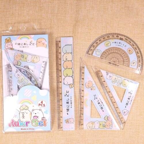 4pcs/set Kawaii Cartoon Straight Triangle Ruler Protractor Drafting Drawing Tool M17F