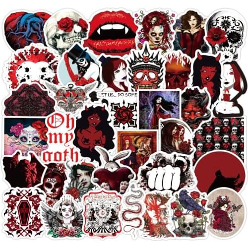 10/30/50PCS Red Style Gothic Stickers Skull Horror Skateboard Fridge Guitar Laptop Luggage Classic Toy Kids Decal Stickers