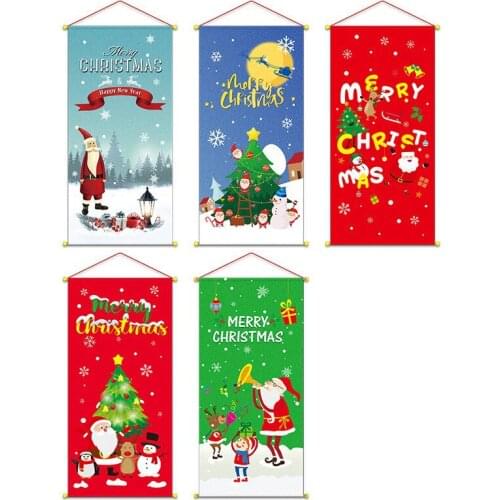 84*40cm Merry Christmas Nonwovens Hanging Flags Hotel Home Happy New Year Wall Xmas Party Ornament Shop Windows Christmas Decor