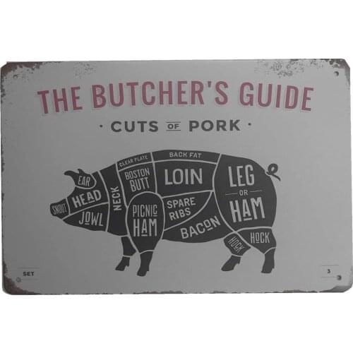 AIQIBAO Metal Vintage Tin Sign DecorThe Butchers Guide for Restaurant Bar Pub Shop Funny Retro Wall Art Sign 12" X 8"
