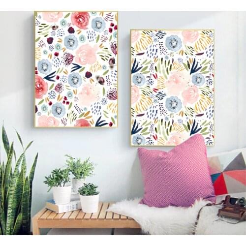 Watercolor Floral Painting Art Canvas Prints Pink Flowers Minimalist Posters Nursery Wall Art Pictures Girls Room Bedroom Decor