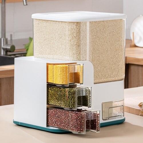One-Piece Rice Bucket Seasoning Box Kitchen Organizer Food Storage Container Grain Dispenser Moisture-Proof Storage Box