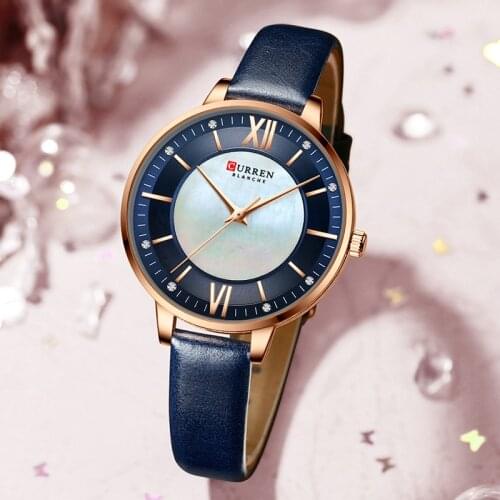 Curren Women Watches Luxury Brand Dress Diamond Ladies Wrist Watches Leather Ultra Thin Female Wristwatch Montre Femme 2021