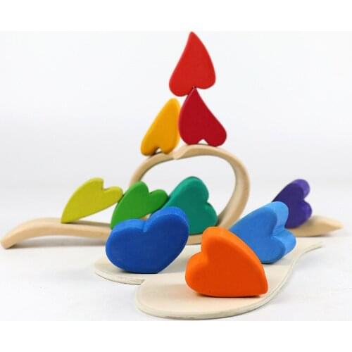 Wooden Rainbow Stacking Toys Nordic Style Natural Wood Balance Blocks Kids Creative Jenga Stone Heart Blocks Educational Toys