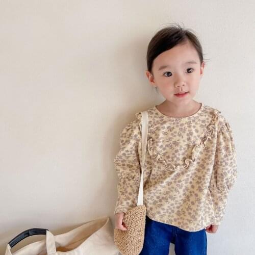 2021 Childrens Clothing Autumn Clothing New Girls Autumn Korean Floral Brushed Long Sleeve Shirt