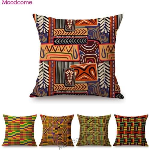 Exotic Traditional African Geometric Design Pattern Home Decorative Sofa Throw Pillow Case Green Red Ethnic Art Cushion Cover