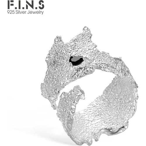 F.I.N.S Exaggerated Designer S925 Sterling Silver Burned Wrinkle Texture Ring INS Wide Open Black Zircon Index Finger Rings