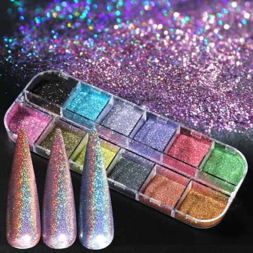 Holographic Nail Powder Set Glitter Shimmer Chrome Pigment Dust Laser Galactic Effect Dip Powder for Nail Art Decoration LAI-360