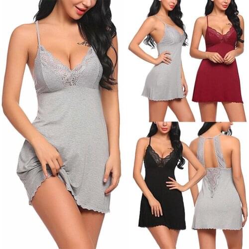 Deep V Neck Robe Nightie Gown Night Dresses Sexy Sleep Wear Dress Women Lace Sleepwear Lingerie Nightdress Straps Deep