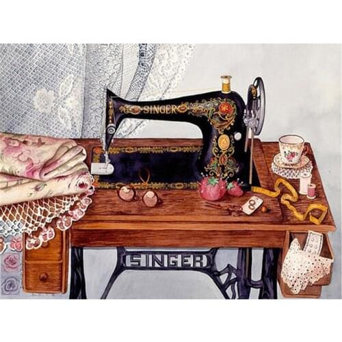 Sewing Machine Landscape Printed Canvas 11CT Cross-Stitch Patterns Embroidery DMC Threads Painting Craft Sewing Sales