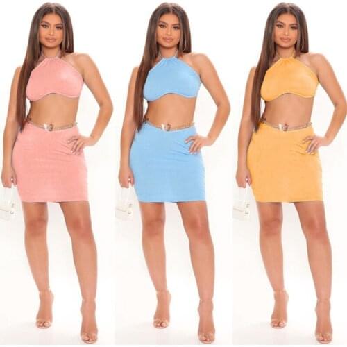 Short Skirt Suit for Womens Fashion Sexy Knitting Lace Up Mini Dress Sleeveless Solid Color Vest Top Ins Style 2021 Summer New