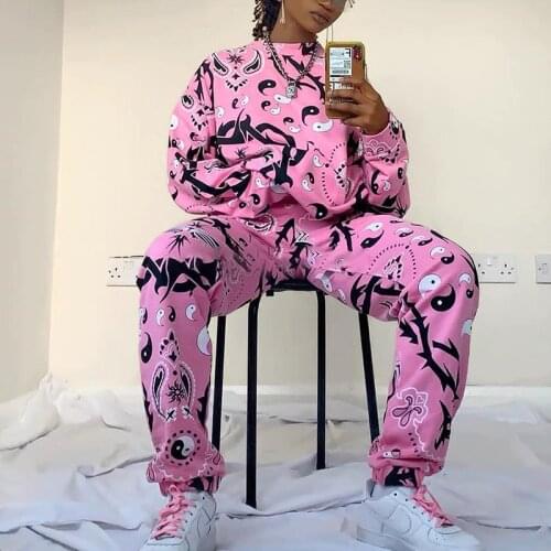 Thick pink loose women tracksuits winter Casual two piece sport suits Sweatshirt pants Outfits 2 Piece Sets Ladies