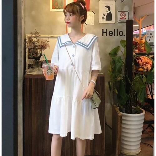 Japanese College Style Summer Dress Sweet Peter Pan Collar Kawaii Lace Ruffles Dress Short Sleeve Mori Girl Woman Dress