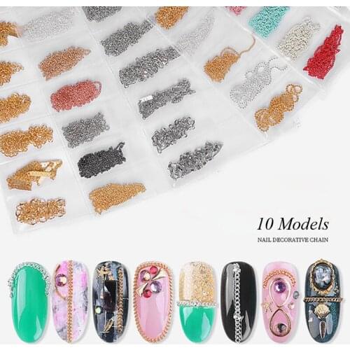 6 Grids/Pack 10 Models Nail Art Metal Chain Gold Silver Bead Micro Nail Line Acrylic Tips DIY Decoration Glitter Striping Ball