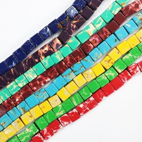 Fashion Multicolor Cube 8mm Natural Imperial Stone Charms Bead Multicolor Emperor Loose Beads For Jewellery Making 15inch B3258