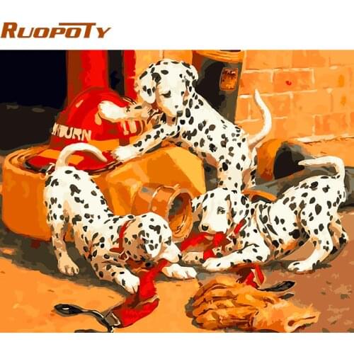 RUOPOTY diy frame Dalmatians DIY Painting By Numbers Animals Home Wall Art Canvas Picture Paint By Numbers For Room Decor 40x50