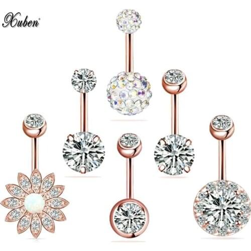 New 6 pcs Opal navel ring set zircon umbilical navel buckle puncture jewelry