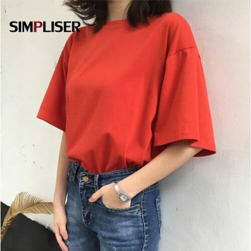 Solid Tees Shirts Women Summer Basic T-shirts Womans Cotton Tops O-neck Short Sleeve Loose Clothes 2021 Casual Tee