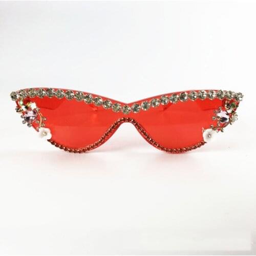 Luxury Diamond Women Sunglasses Flower Frame Cat Eye Sun Glasses UV400 Bling Bling Eyewear Oculos De Sol Shades Female Eyewear