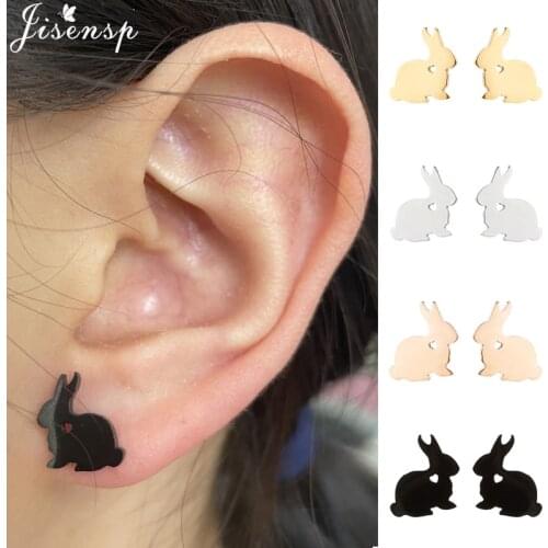 New 2021 Stainless Steel Rabbit Ear Studs Earrings for Women Cartoon Bunny Earring Animal Fashion Jewelry Kids Birthday Gifts