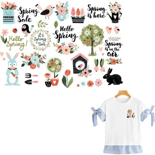 Spring Flower Thermal Stickers Girl Baby Clothes Iron On Heat Transfer Stickers Diy Accessory Fashion Iron-On Transfers