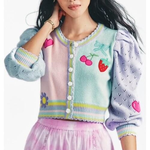 GypsyLady Embroidery Knitted Sweater Cropped Cardigan Autumn Long Sleeve Women Cardigans Sweater Y2K Hollow Out Outwear Sweaters